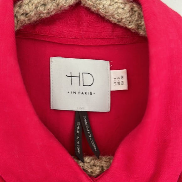 Anthropologie Hd In Paris 100% Linen Hot Pink Shirt Dress size 0 - Picture 8 of 10